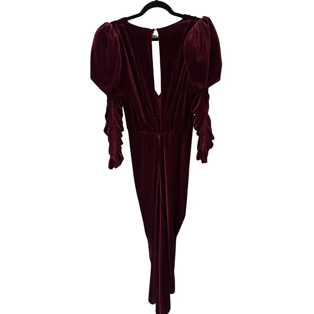 Ronny Kobo Alicia Velvet Midi Dress Burgundy Red Long Sleeve XL Sheath